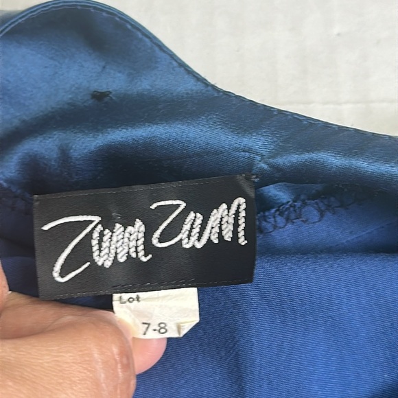 Zum Zum Teal Satin Halter Sequin Maxi Long Dress Womens Size 7/8 Vintage Prom - Picture 9 of 10